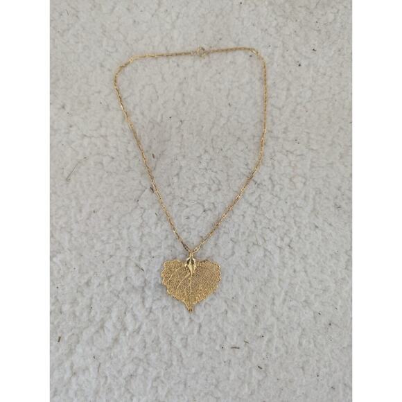 Delicate Chain Electroformed Cottonwood Leaf Necklace Vintage - Picture 1 of 6
